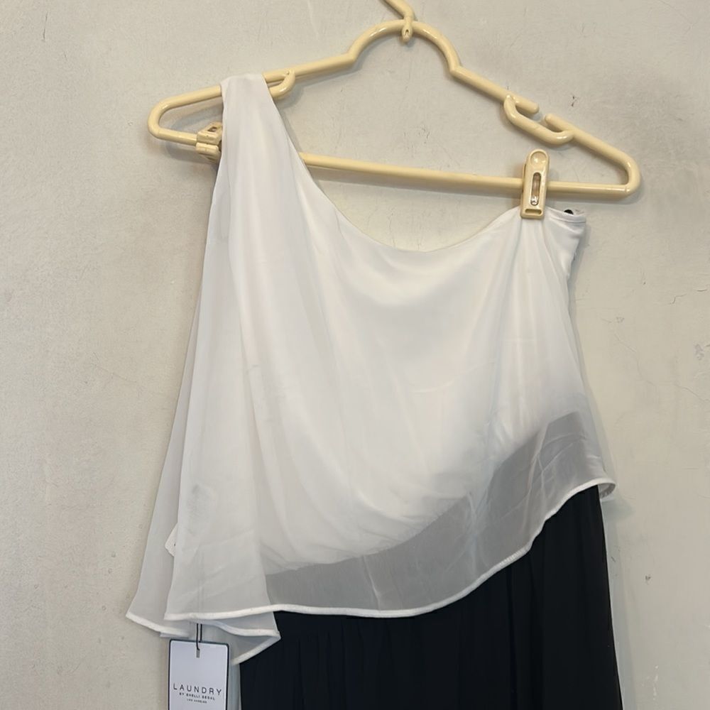 Laundry by Shelli Segal one shoulder black white jumpsuit Size 10 New - Picture 7 of 11